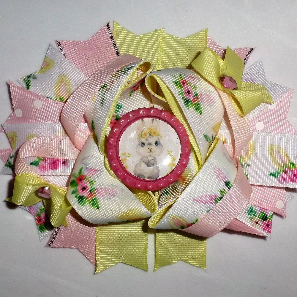 Easter Bunny Rabbit Girls 5-Inch Hair Bow Clip